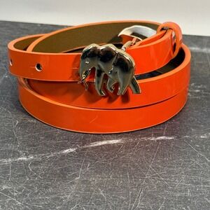 Womens Banana Republic Elephant Buckle Belt | Size 6-8 |‎ Orange Patent Leather